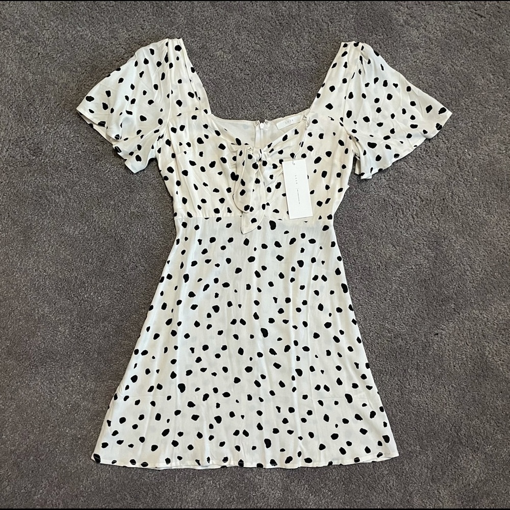 NWT Lush Front Knot White cream Polka Dot Dress